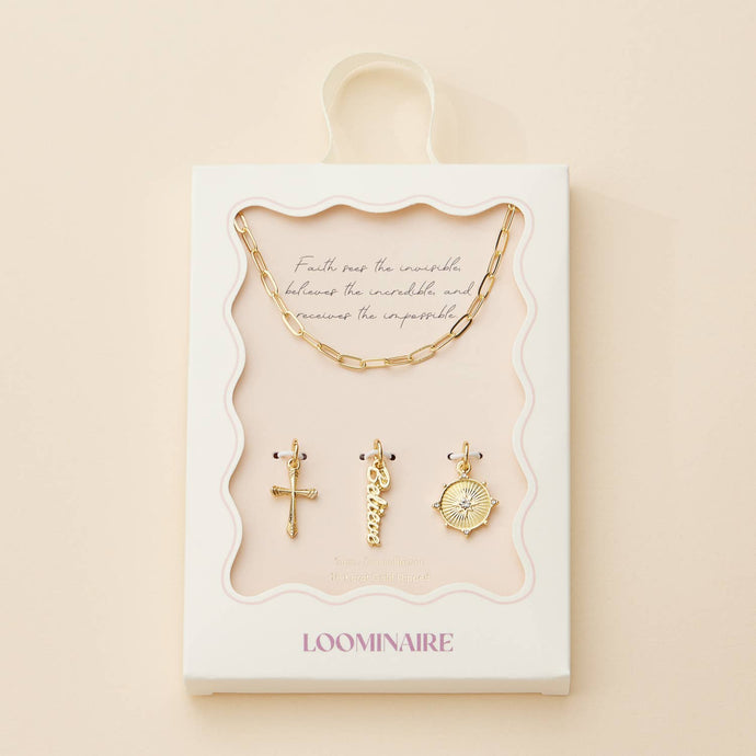 Cross, Believe, and Compass Charm Necklace