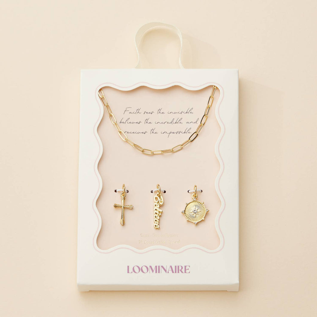 Cross, Believe, and Compass Charm Necklace