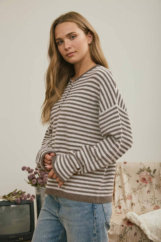 Georgia Henley Sweater in Mocha