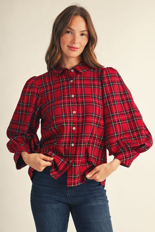 Mila Button Down Plaid Top