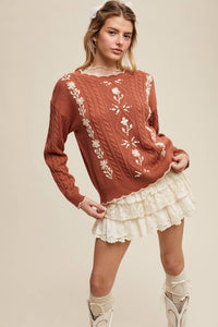 Rory Embroidered Cable Knit Sweater