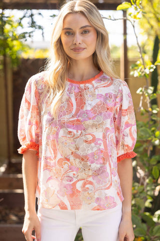 Elysa Floral Embroidered Fringe Top