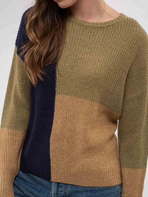 Olive Colorblock Knit Pullover