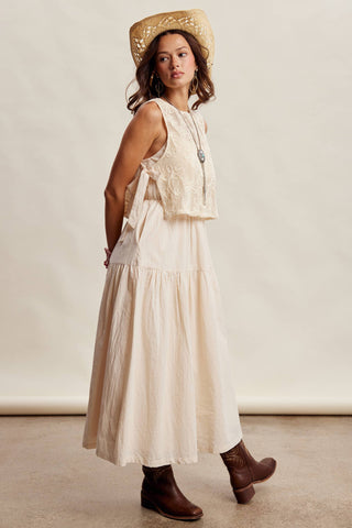 Olivia Embroidered Lace Vest & Sleeveless Midi Dress Set