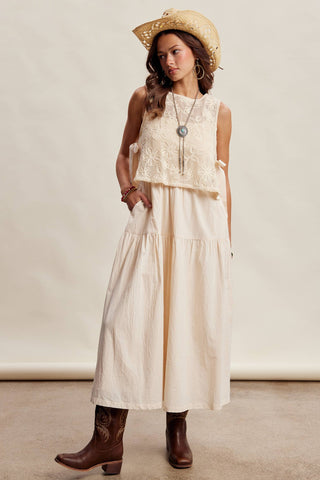 Olivia Embroidered Lace Vest & Sleeveless Midi Dress Set