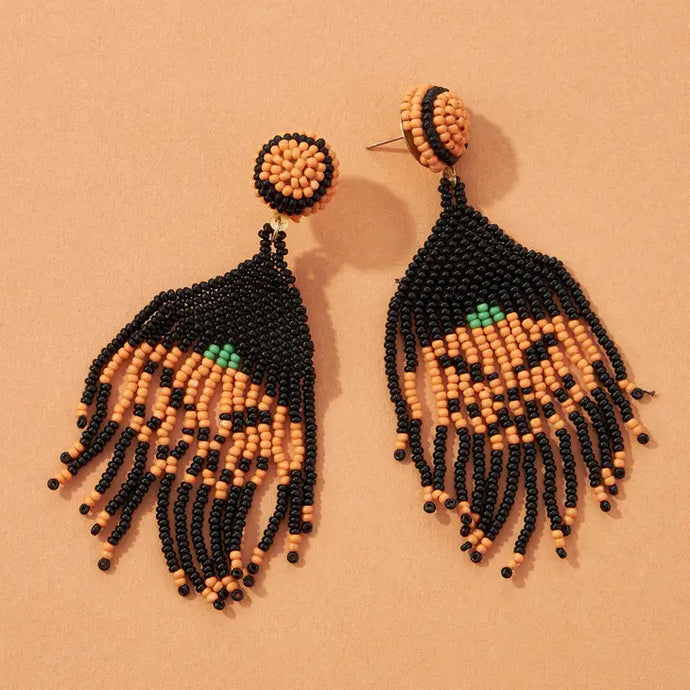 Pumpkin Seed Bead Tassel Earrings