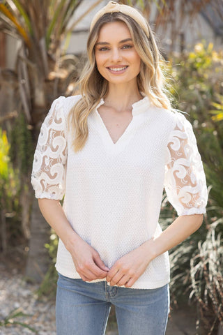 Paisley Mesh Short Sleeve Knit Top