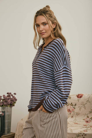 Georgia Henley Sweater in Chocolate Brown