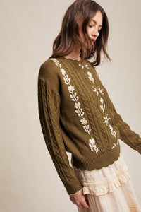 Rory Embroidered Cable Knit Sweater