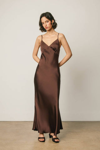 Olivia Open Back Dress in Espresso