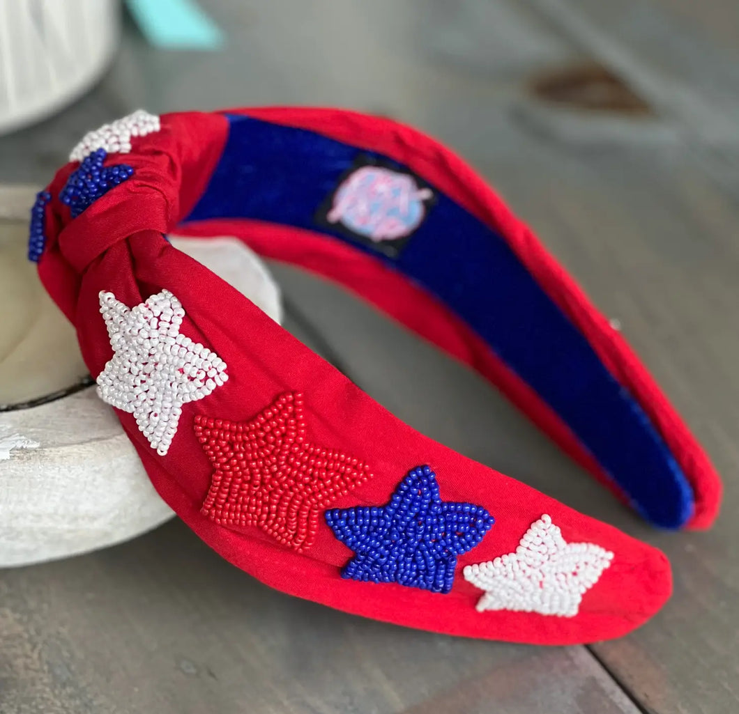 Patriotic Stars Seed Bead Headband