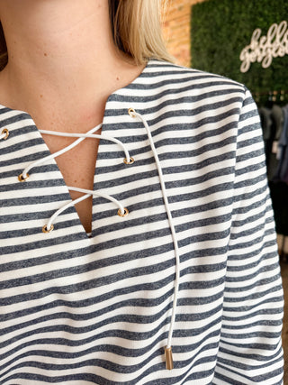 Sutton Striped Lace Up Knit Top