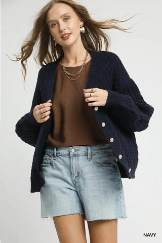 Liz Cable Knit Pearl Button Cardigan