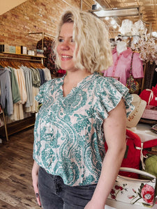Della Paisley Print Button Up Top