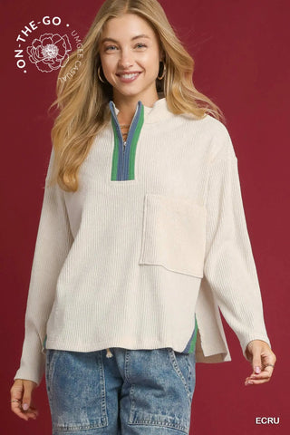 The Cozy Core Zip Pullover in Ecru