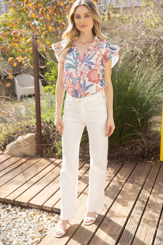 Bridget Pleated Sleeve and Floral Woven Top