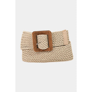 Wooden Square Buckle Braided Belt in Ivory