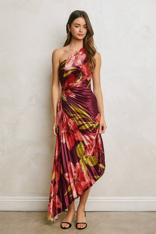 Penelope One Shoulder Pleated Dress