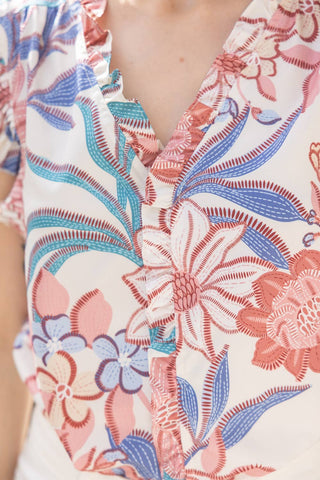 Bridget Pleated Sleeve and Floral Woven Top