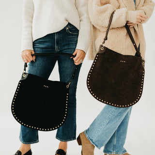 Rosalie Rivet Suede Hobo Bag in Chocolate