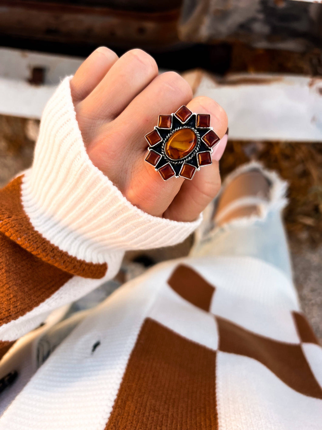 Krush Kandy // Amber Square Cut Blossom Ring