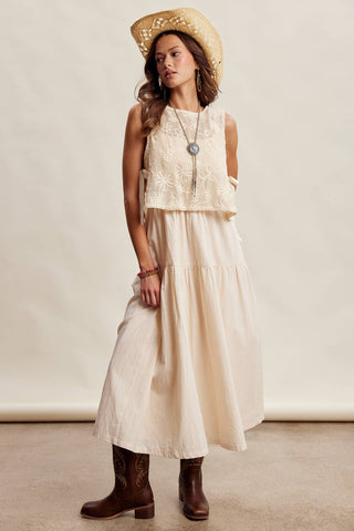 Olivia Embroidered Lace Vest & Sleeveless Midi Dress Set