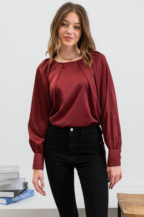 Harper Long Sleeve Top in Burgundy