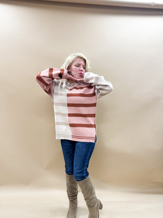 Cayla Oversized Knit Sweater Top in Pink