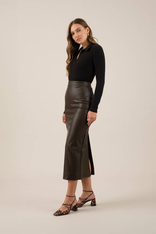 Emerson Vegan Leather Midi Skirt