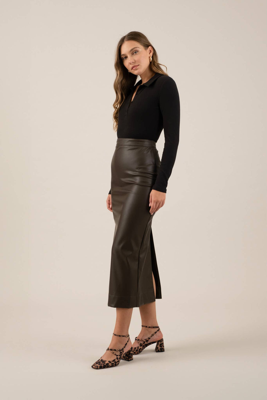 Emerson Vegan Leather Midi Skirt