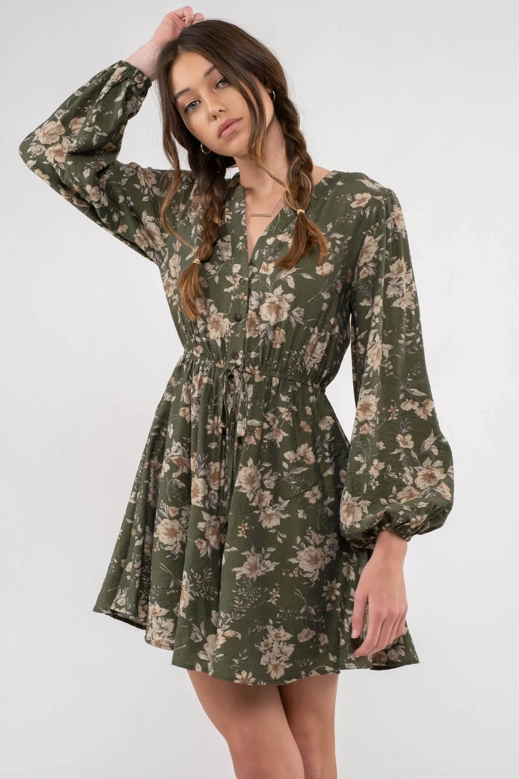 Emily Bishop Sleeve Floral Mini Dress