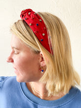 Red, White, and Blue Jeweled Top Knot Red Headband