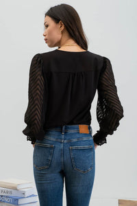 Lucy Sheer Sleeve Top in Black