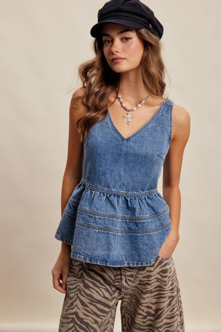 Josie Denim Peplum Tank Top