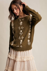 Rory Embroidered Cable Knit Sweater