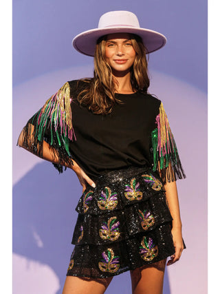 Mardi Gras Tricolor Fringe Top