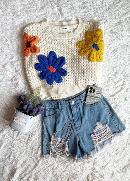 Floral Patch Details Sweater Top