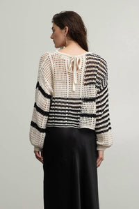 Colorblock Crochet Knit Sweater