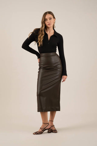 Emerson Vegan Leather Midi Skirt