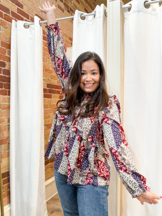 Charlotte Ruffle Top in Wine