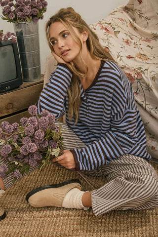 Georgia Henley Sweater in Chocolate Brown