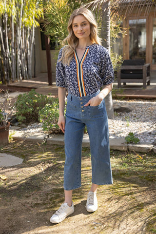 Betsy Floral and Stripe Textured Knit Top