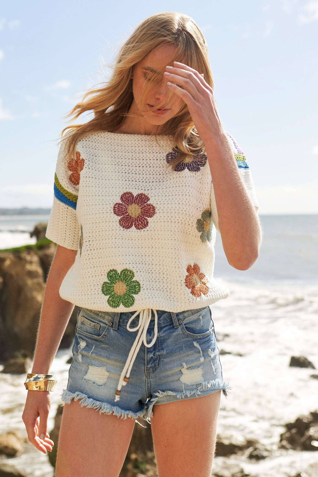 Daisy Embroidered Sweater Top