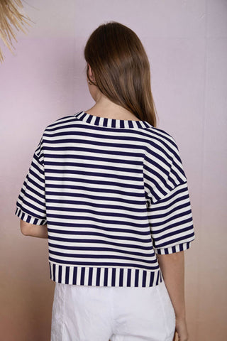 Andrea Button Down Knit Top in Navy