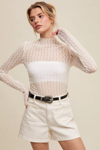 Semi Sheer Lace Long-Sleeve Top