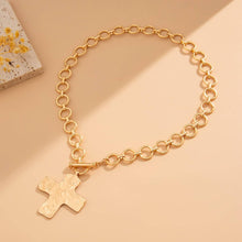 Hammered Cross Front Toggle Necklace