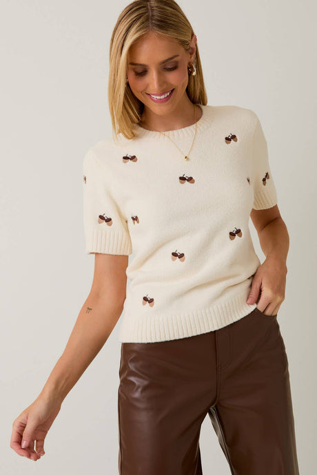 Acorn Embroidered Sweater Top