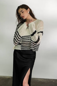 Colorblock Crochet Knit Sweater