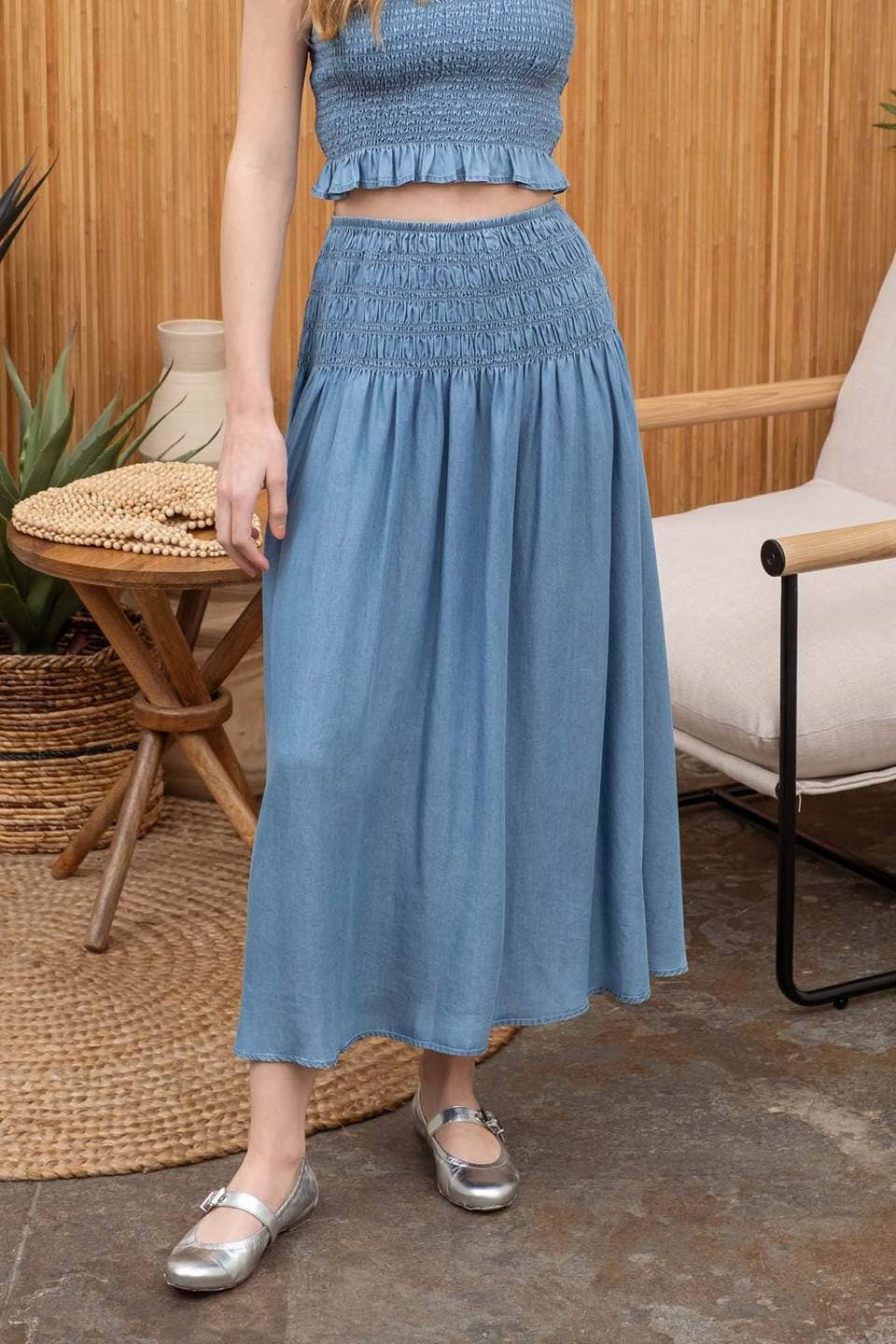 Isla Smocked Chambray Skirt