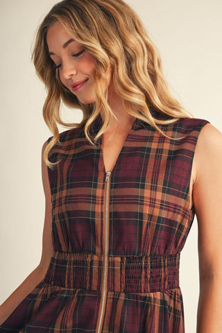 Alejandra Zip Up Plaid Midi Dress